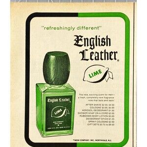 English Leather Lime Cologne "Refreshingly Different" Vintage Print Ad 1967